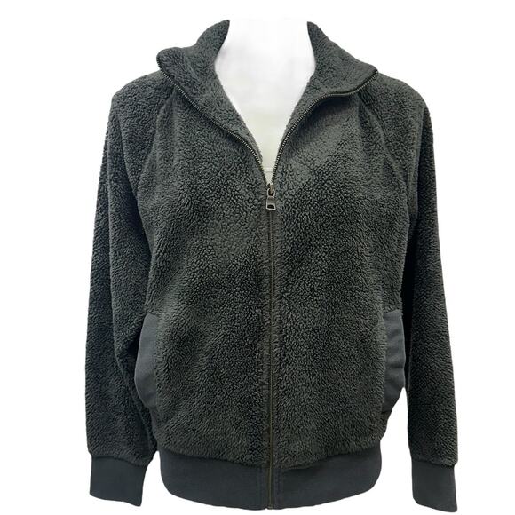 Banana Republic Jacket Mens Gray Sherpa Teddy Full Zip Sweatshirt Pockets Sz M - Picture 2 of 4